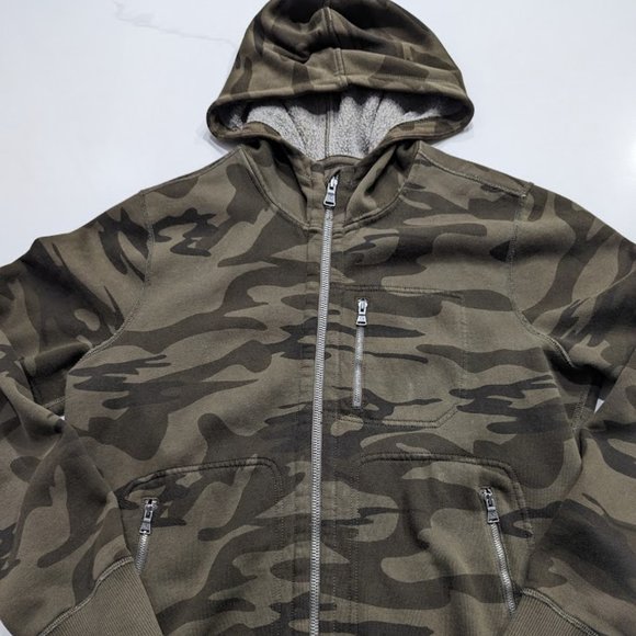 EXPRESS Men Camouflage Jacket Coat Hoodie Zipper Front Brown Camo Size Medium - Picture 1 of 10